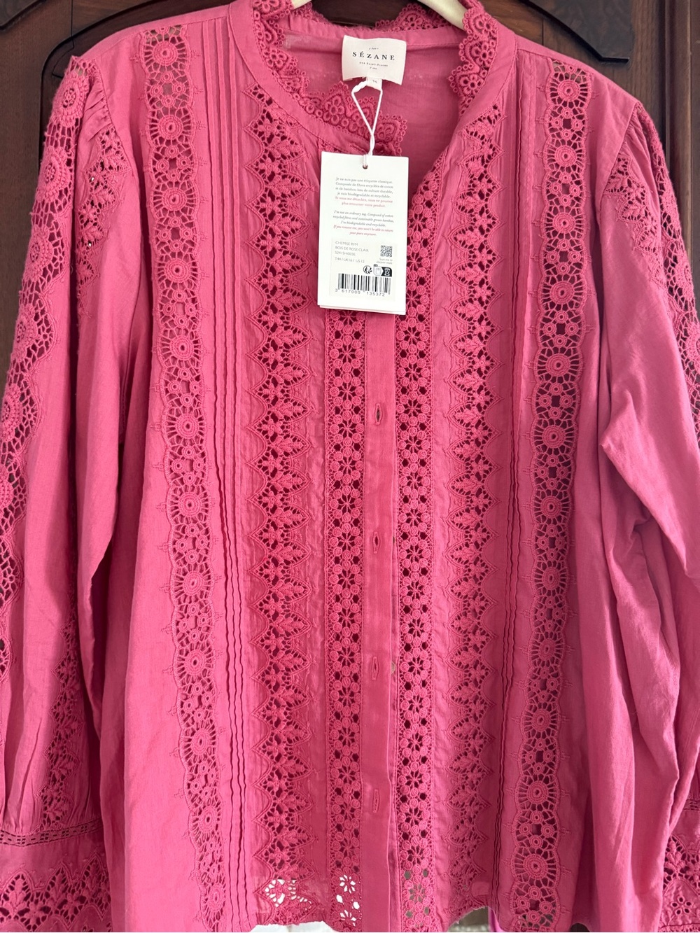 Sezane Rose Pink Lace Pintuck Blouse - Picture 2 of 10